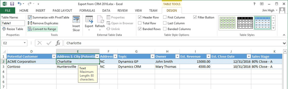 How do I sort and subtotal exported CRM 2016 data in Excel?