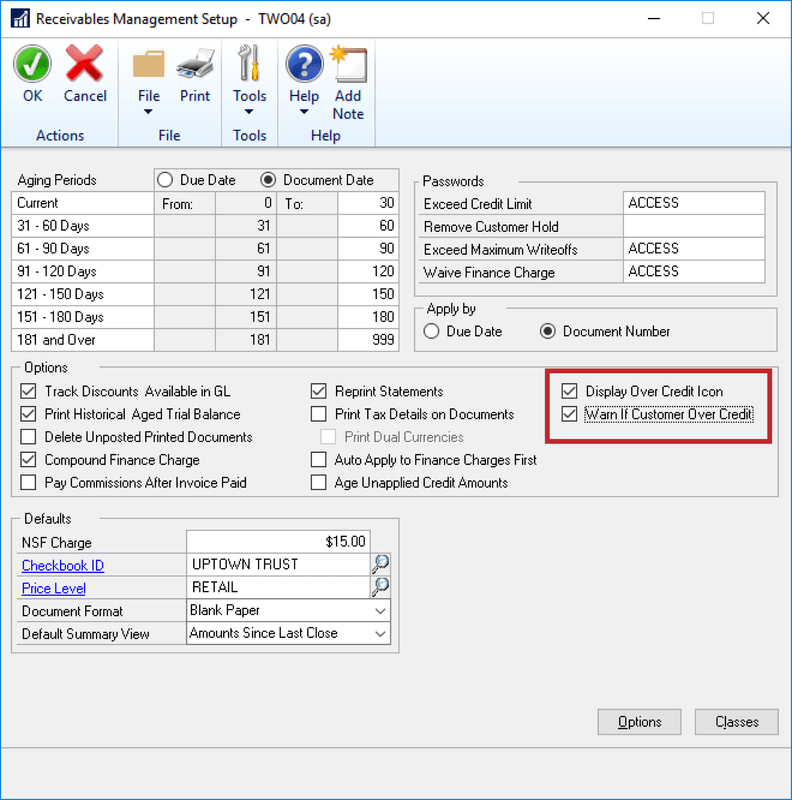 Dynamics GP & Customer Credit Limits