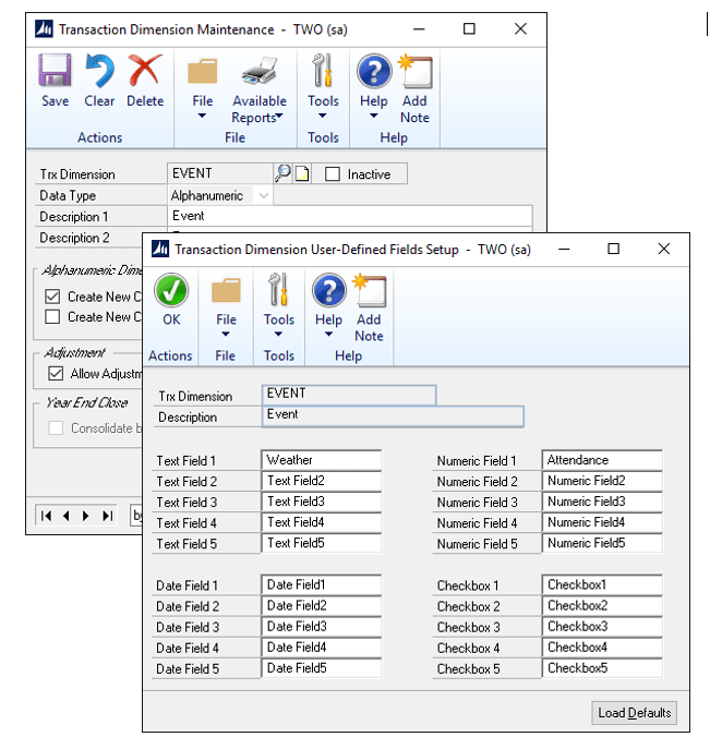 Meta Data Dimension Setup in Microsoft Dynamics GP